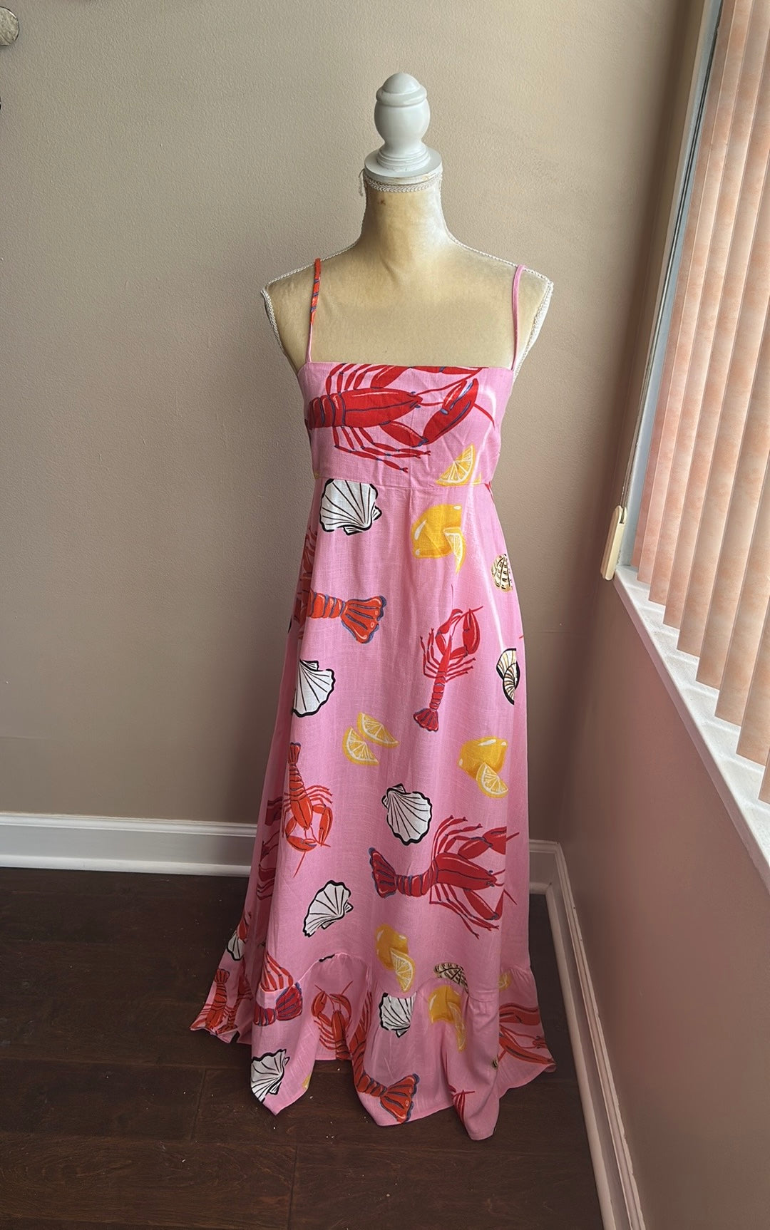 Label Of Love Womens Summer Dress Linen Blend Sz L Nautical Lobster Lemons New