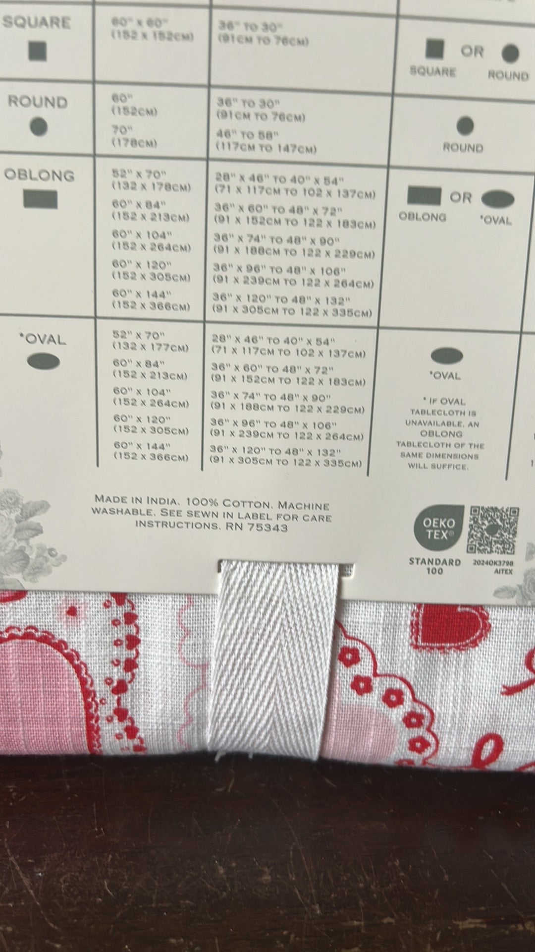 New Shabby Chic Valentines Tablecloth 60”x84” Roses Hearts Love Cotton