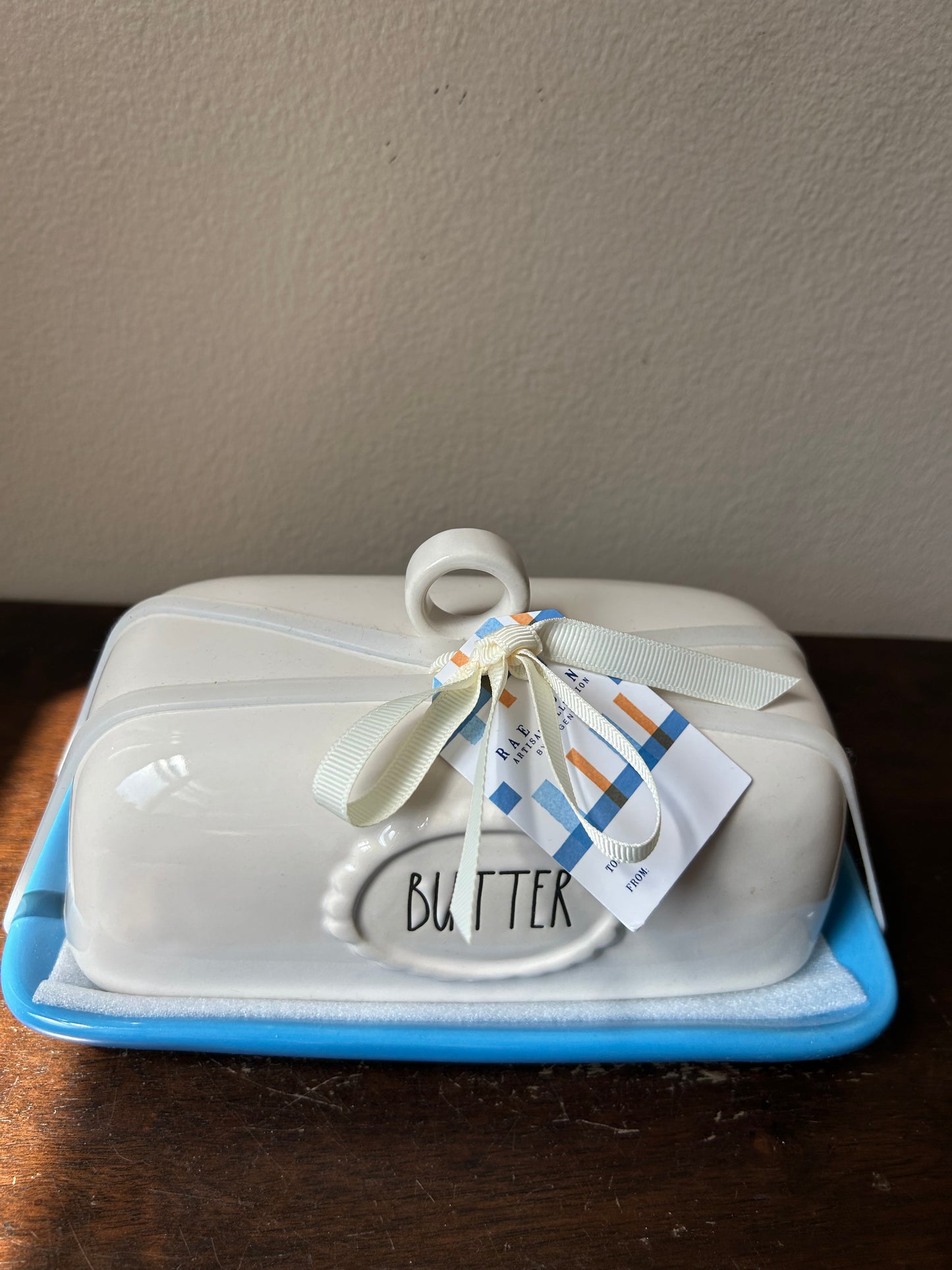 Rae Dunn Butter Dish Blue Off White New Ceramic