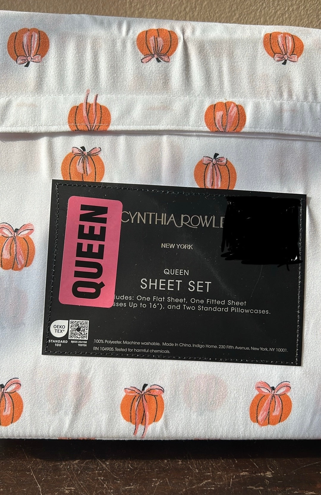 New Cynthia Rowley Cute Fall Pumpkins 4 Piece Queen Sheet Set White