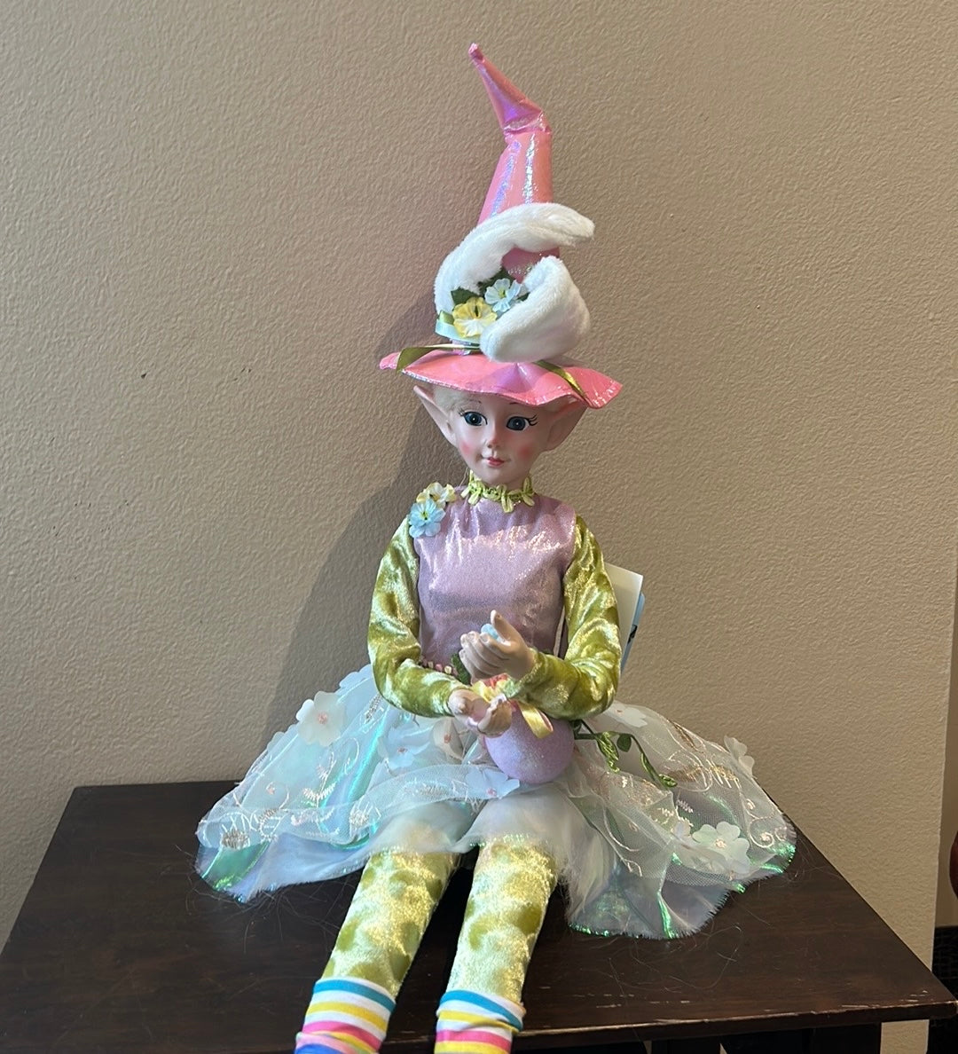 Cynthia Rowley Easter Girl Elf /Doll Holding Easter Egg 28”NWT Bunny Ears