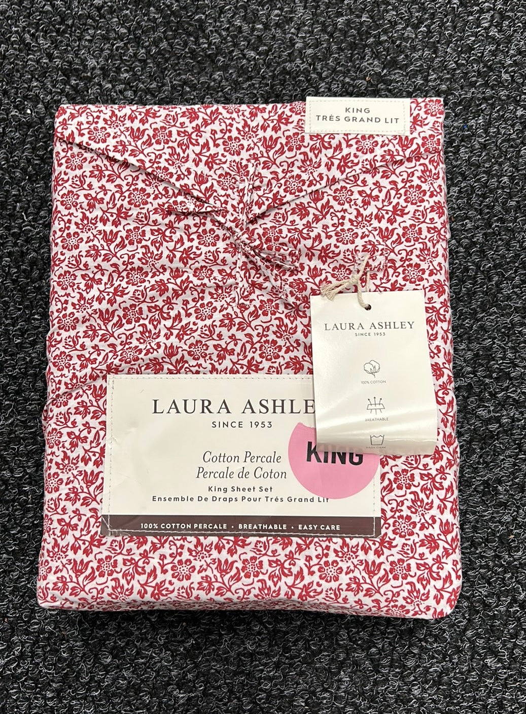 New Laura Ashley Cressida Winter King Sheet Set Christmas Red White New