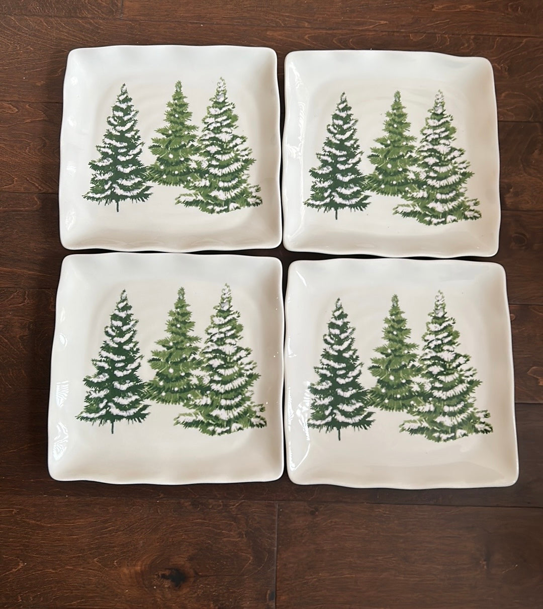 Maxcera Set of 4 Christmas Tree Dinner Plates Ceramic Square