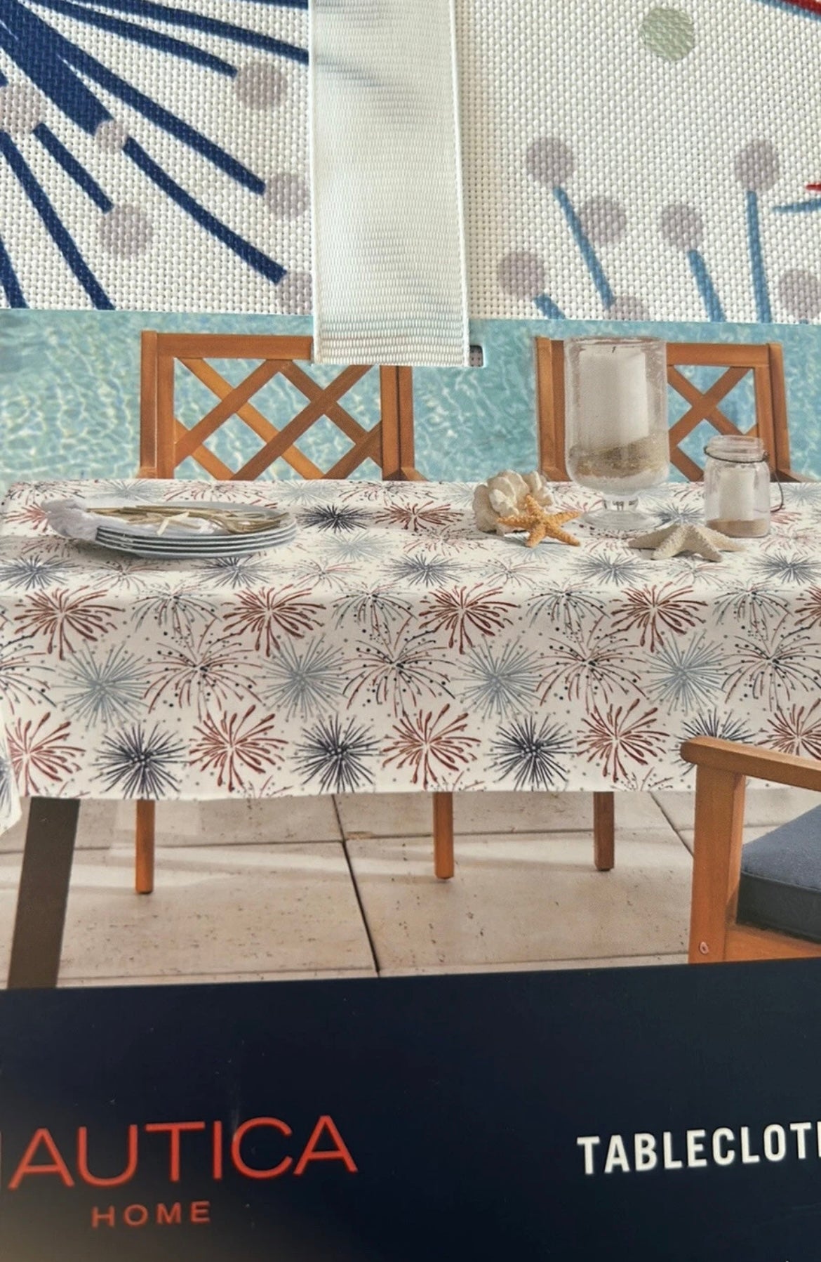 Nautica Tablecloth Americana Red White Blue 4th of July Fireworks