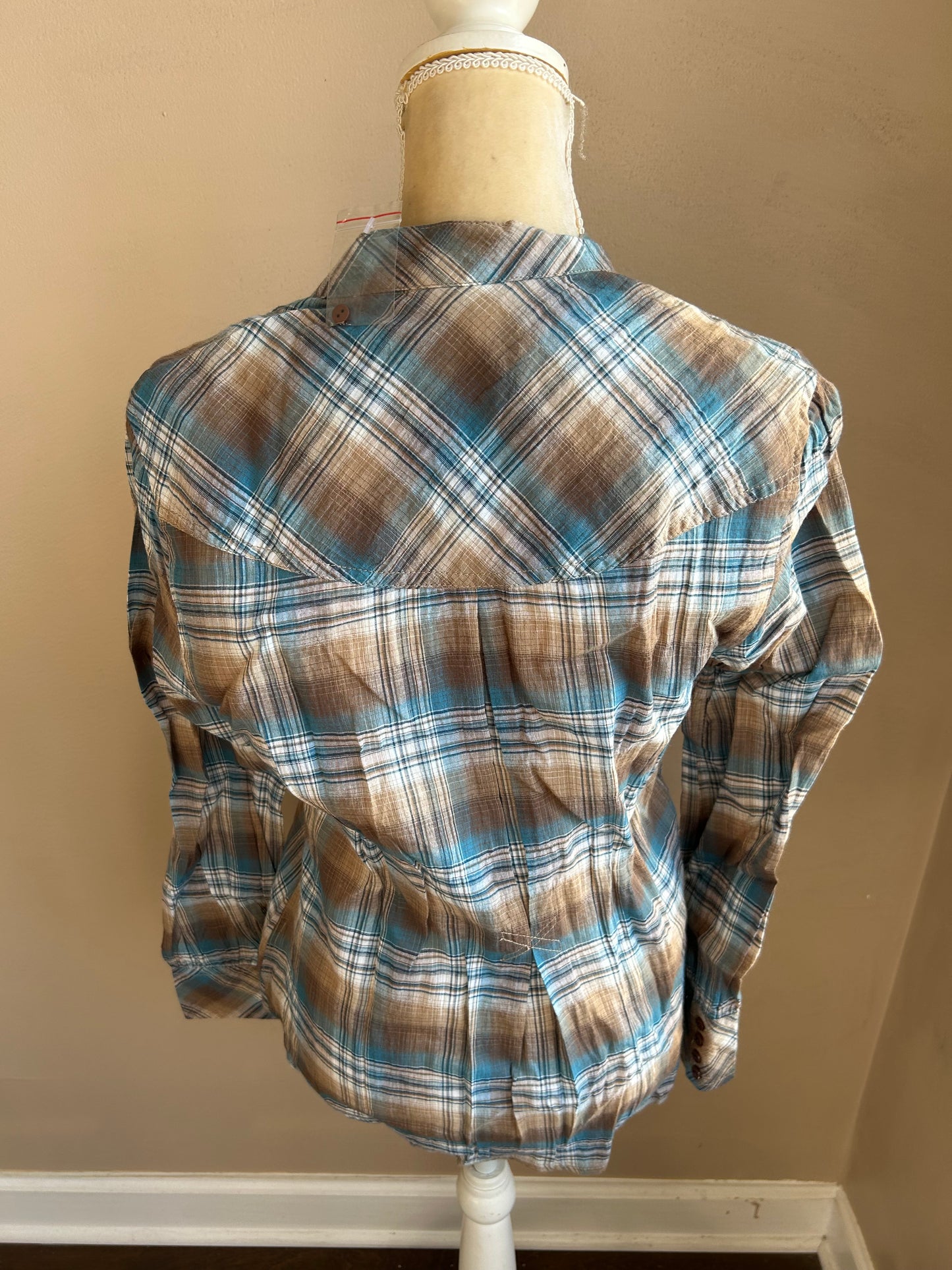 Urban Cotton Company Women’s Long Sleeve Dress Shirt Plaid Ruffle New Sz M
