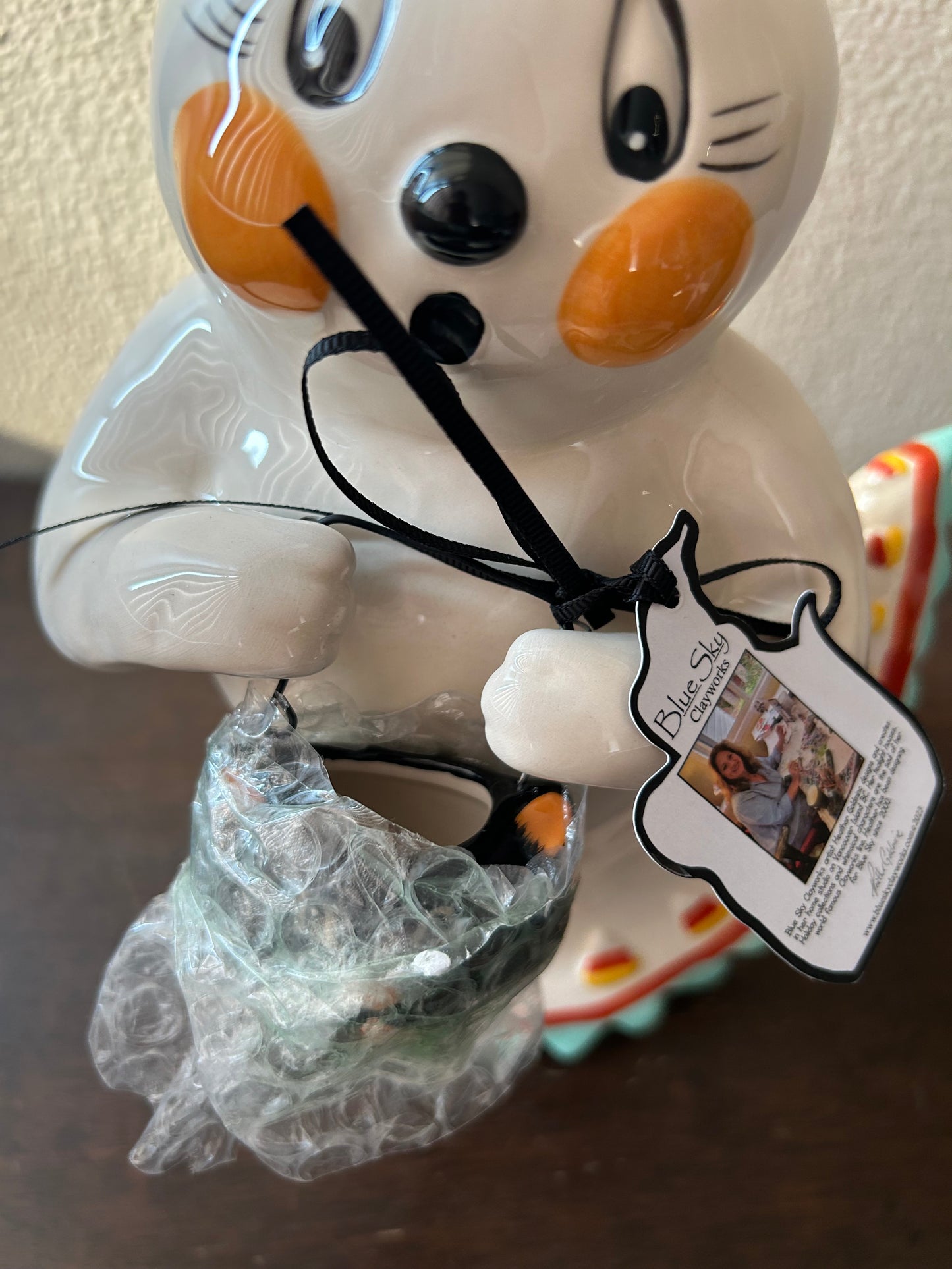 Blue Sky Clayworks Goldminc Halloween GHOST With Cat Candy Bowl New 10” Tall