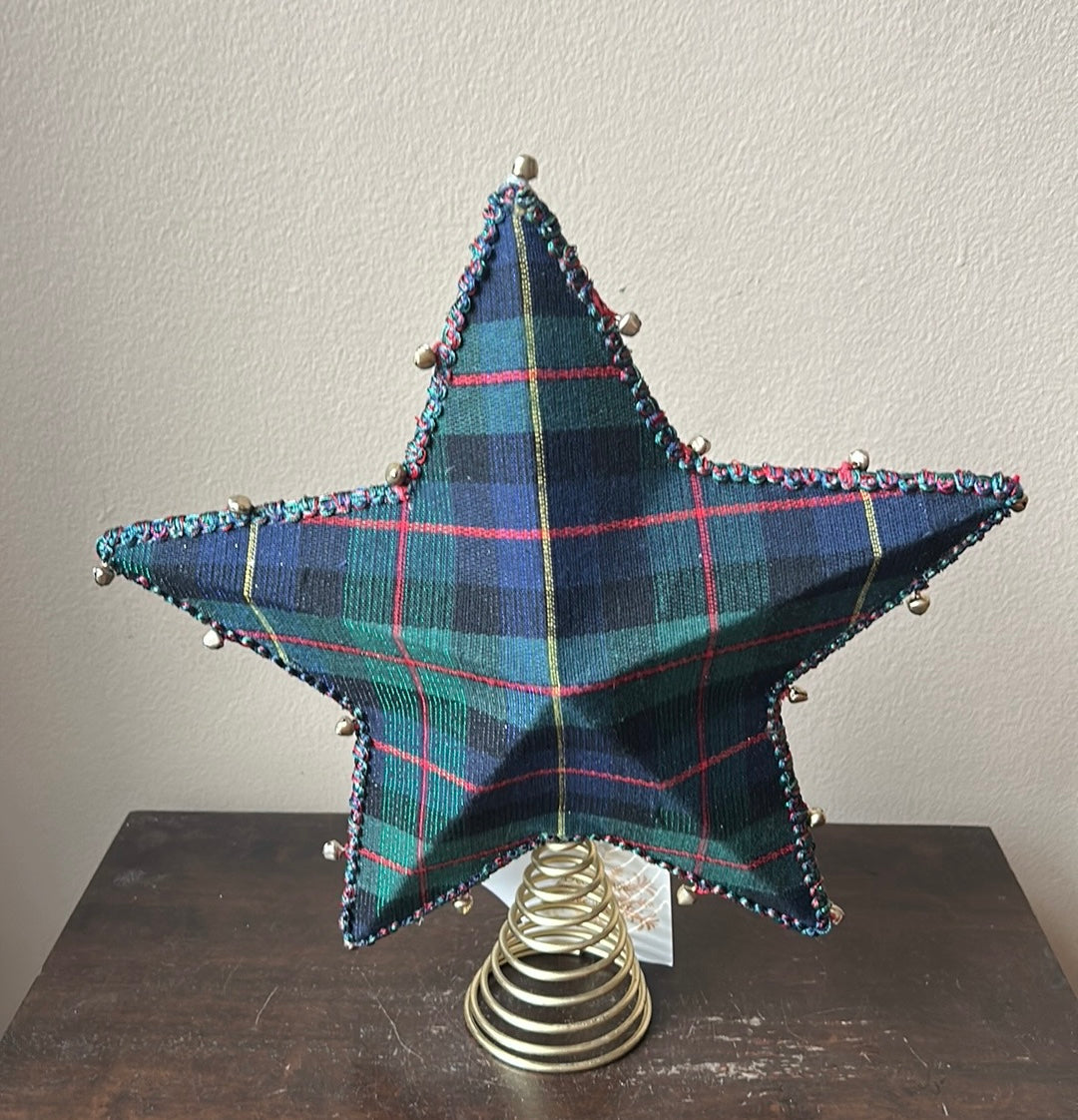 New Christmas Tartan Plaid Star Tree Topper 14” Tall Jingles