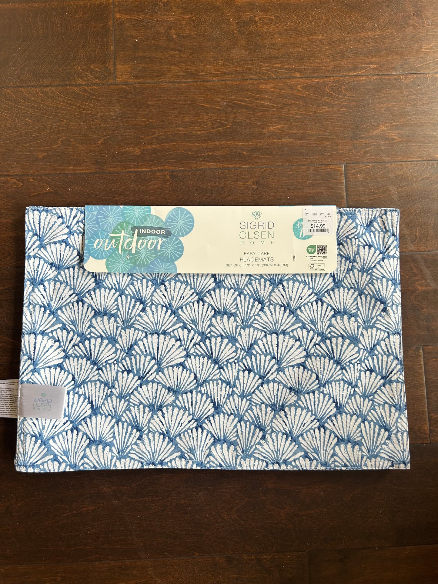 Sigrid Olsen Set Of 6 Placemats New Shells Blue White