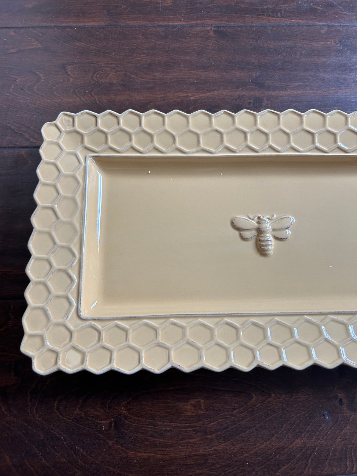 New Honeycomb Platter Hello Ceramic 13”x7 1/4” Bee