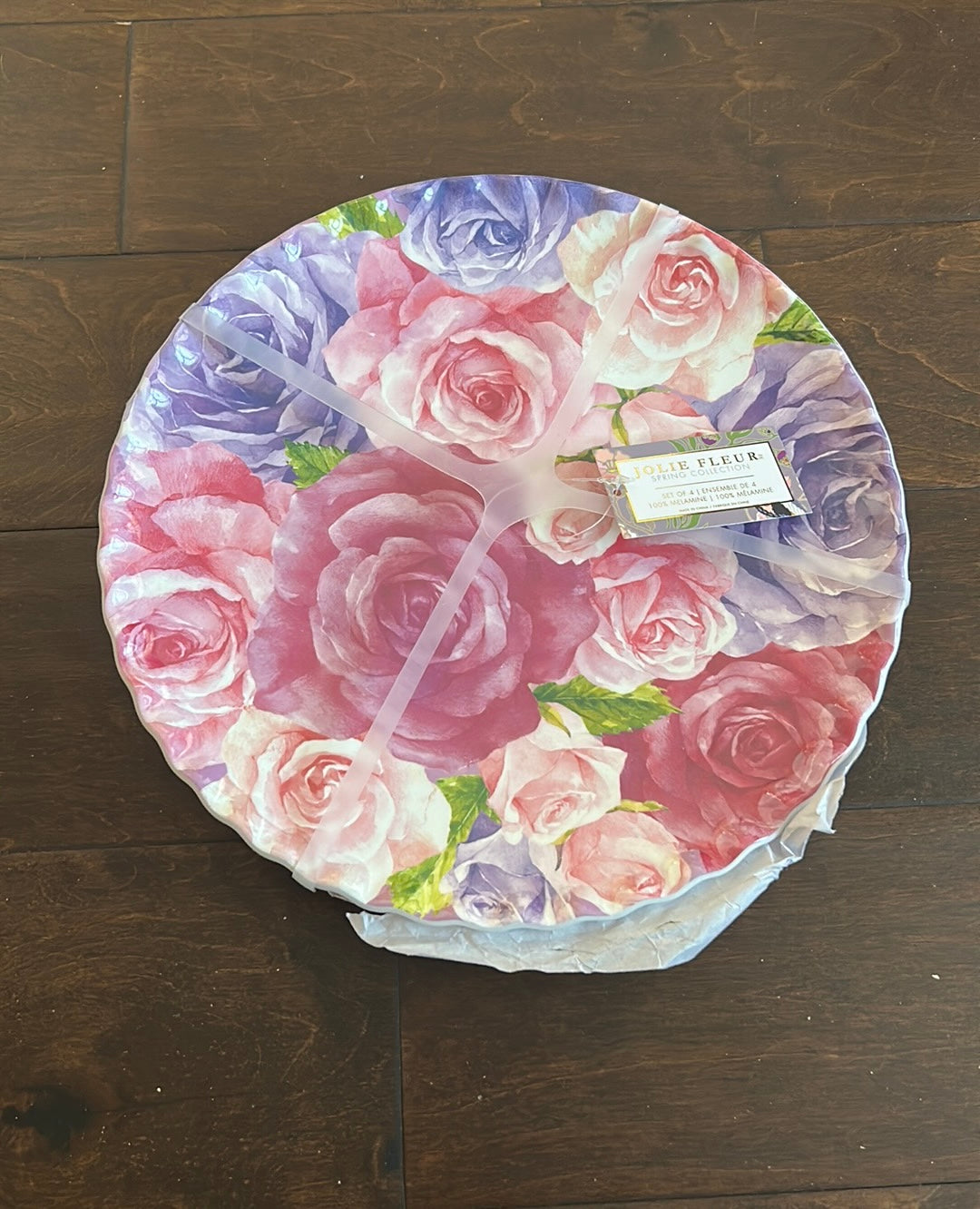 Jolie Fleur Set Of 4 Melamine Dinner Plates Roses Spring New