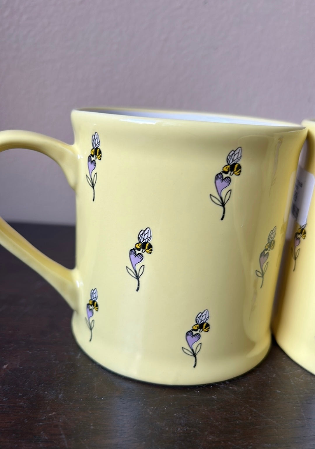 Cath Kidston Set Of 2 Coffee Tea Mugs Yellow Bumblebee Floral Spring New