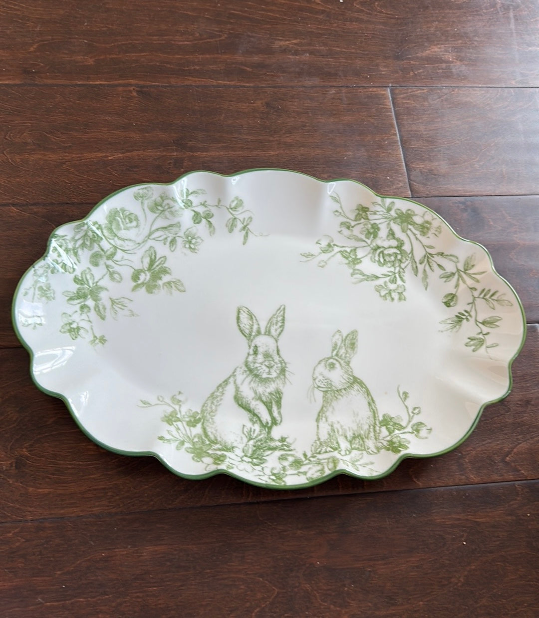 Potters Studio Easter Serving Tray Platter Bunny New Green Floral 15”x10 3/4”