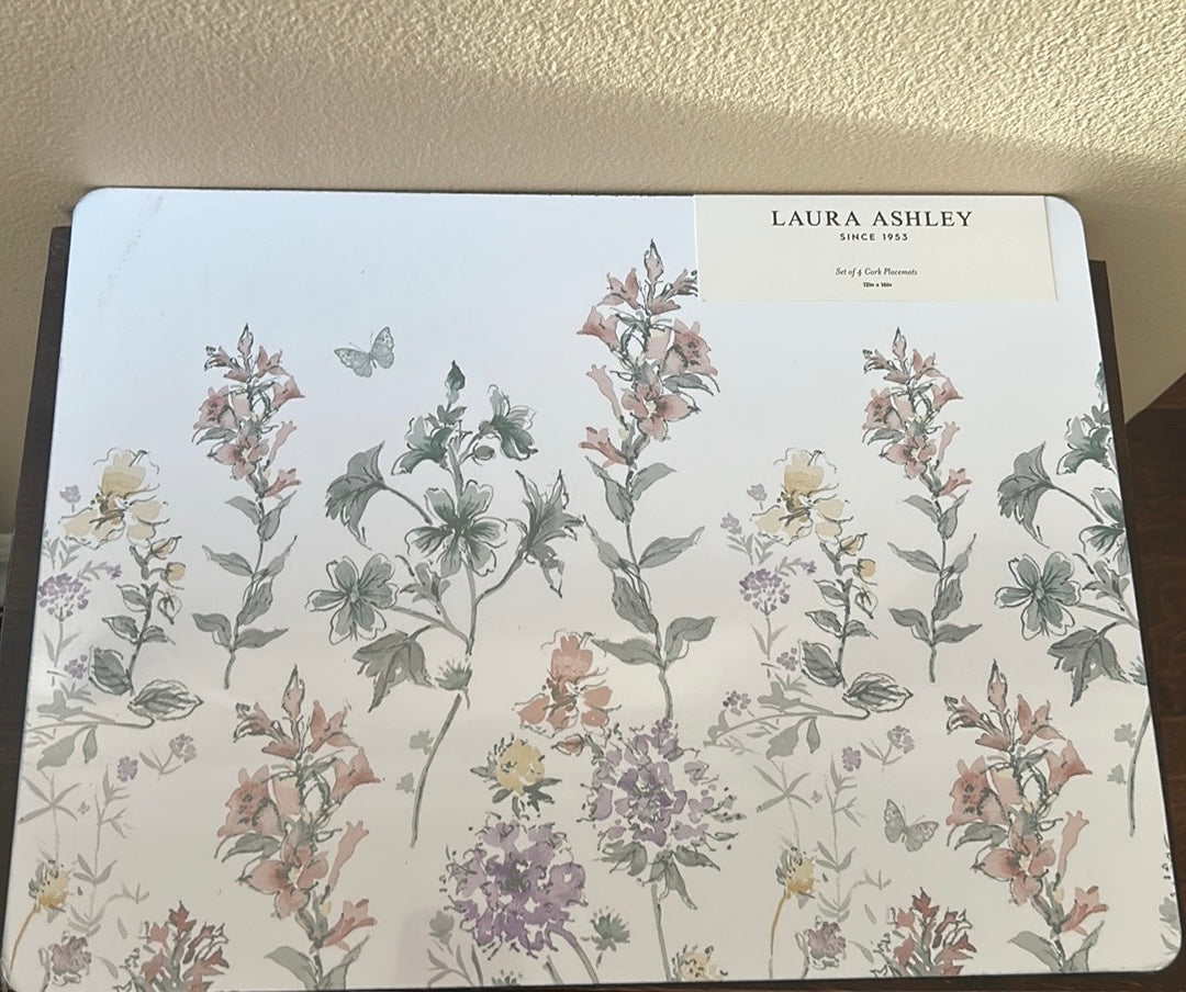 Laura Ashley Set Of 4 Cork Placemats New Floral Spring