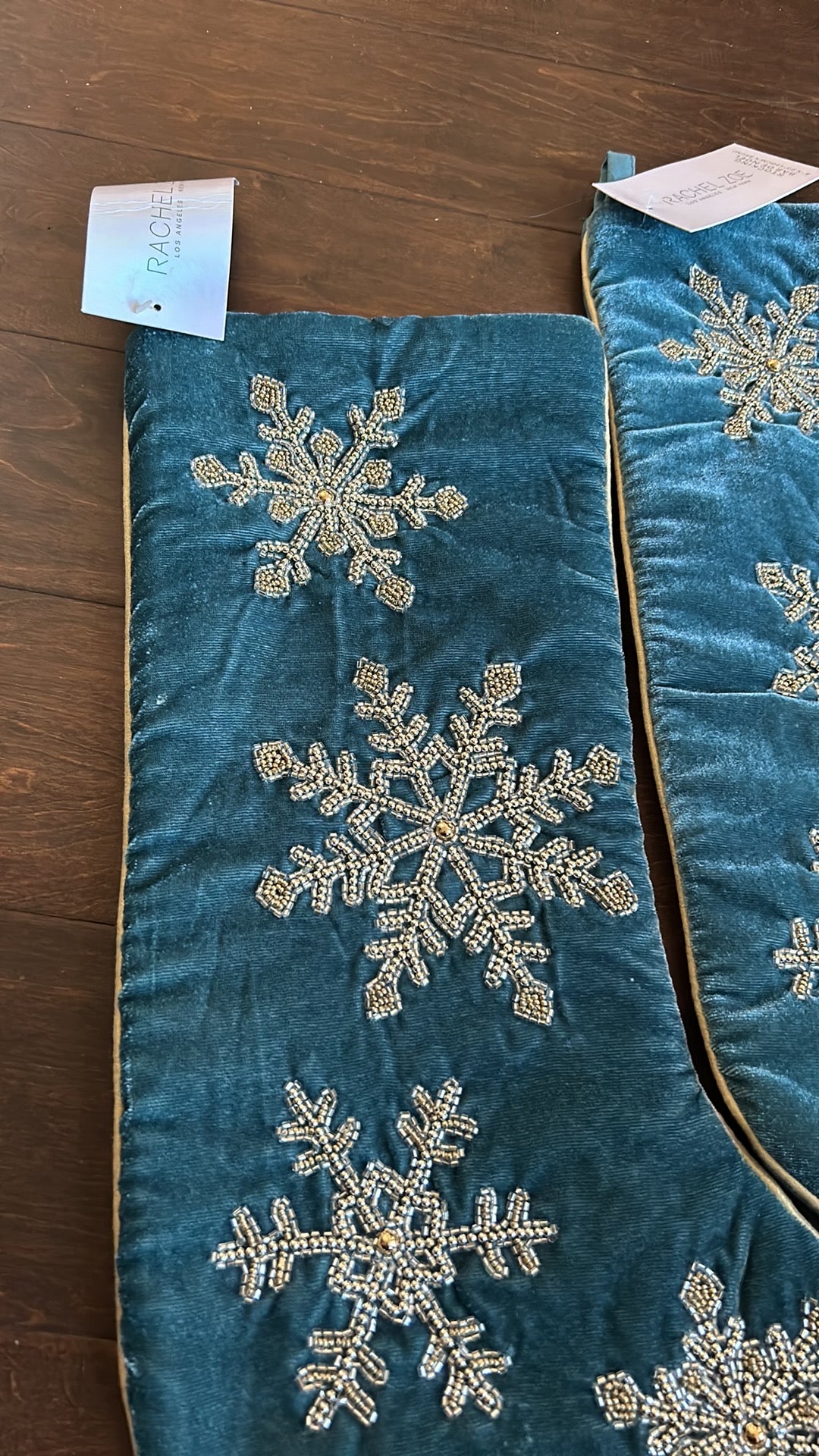 2 Rachel Zoe Embroidered Stocking Christmas New Beaded Burgundy Snowflake 22”