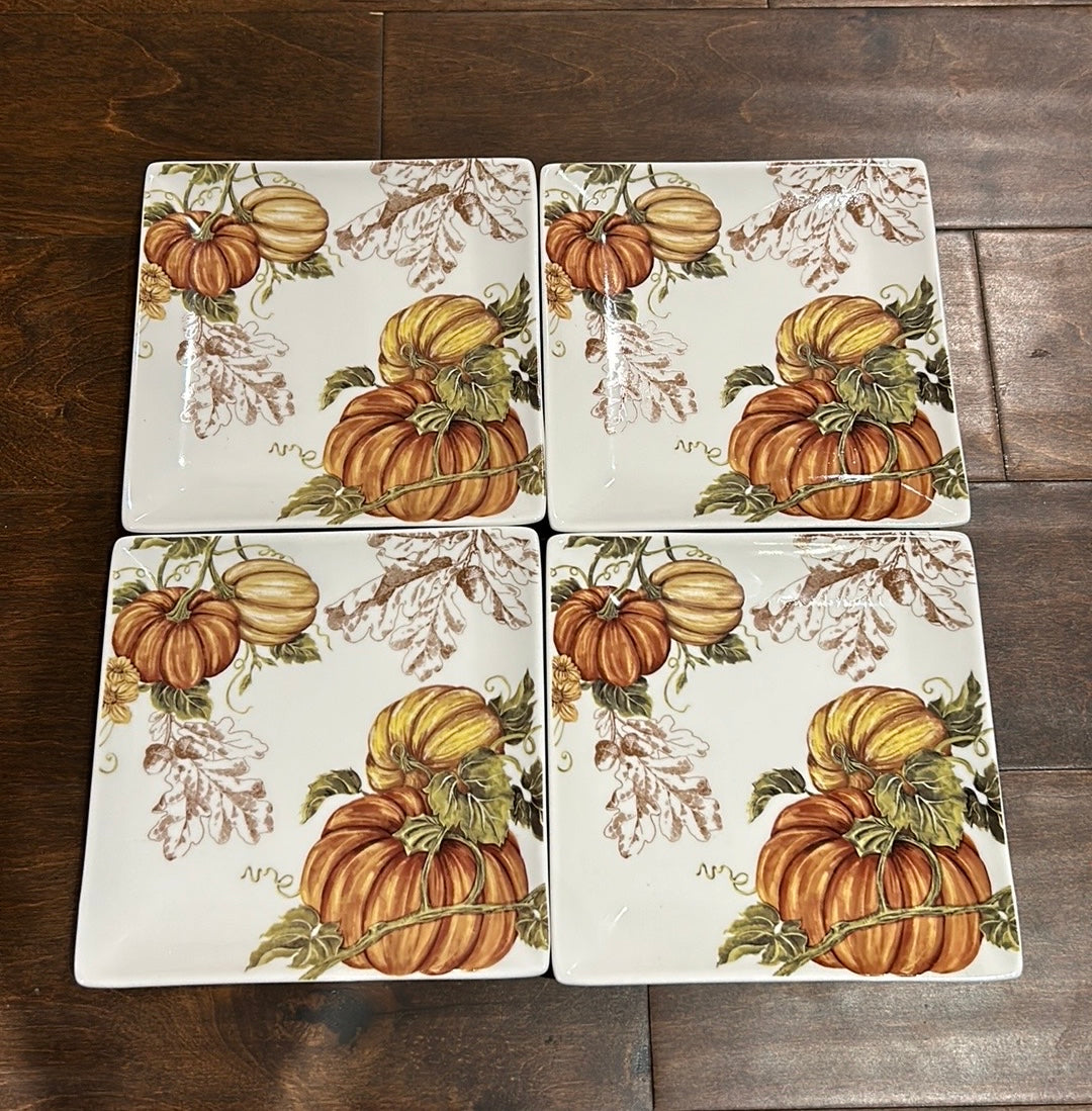 8 Pc Grace Acorn Oak Pumpkin Dinnerware Set New 4 Dinner 4 Salad Thanksgiving