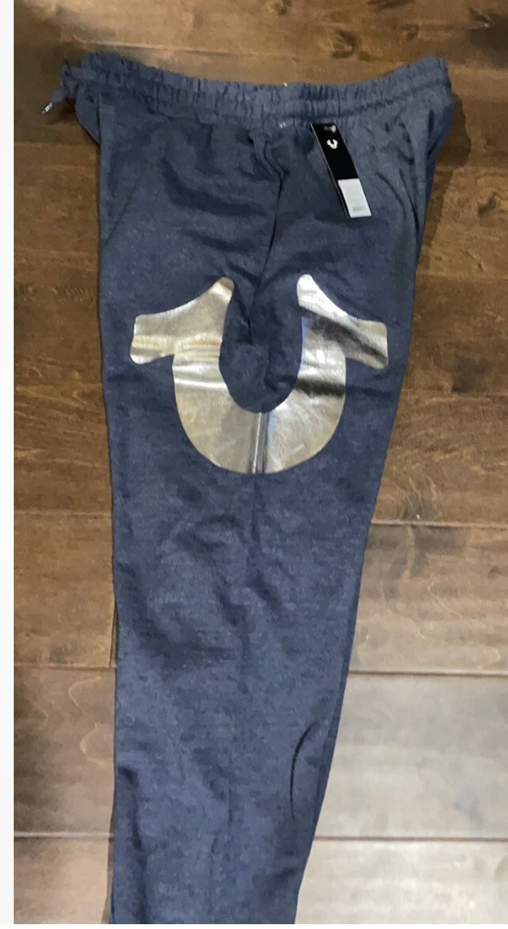 True Religion Mens Sweatpants Joggers Sz M Bluish Gray With Silver Logo New