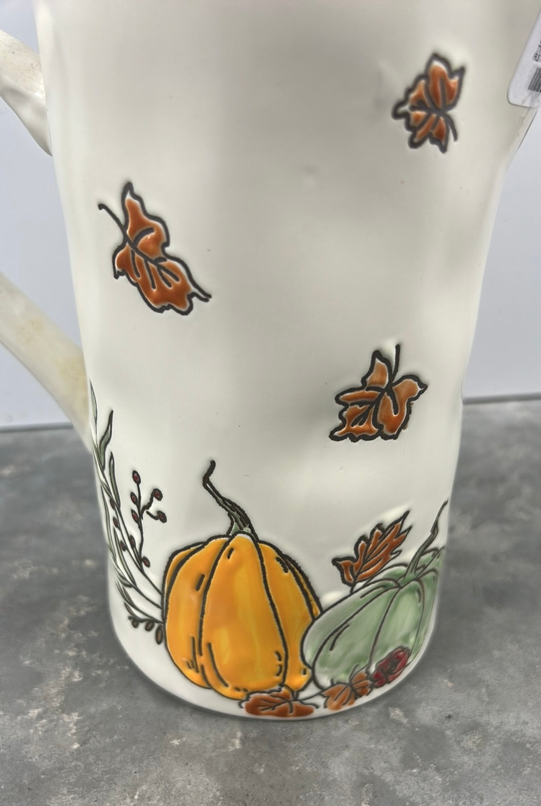 Eli & Ana Fall Thanksgiving Pumpkin Ceramic Pitcher Vase New Etched 7.5” Tall