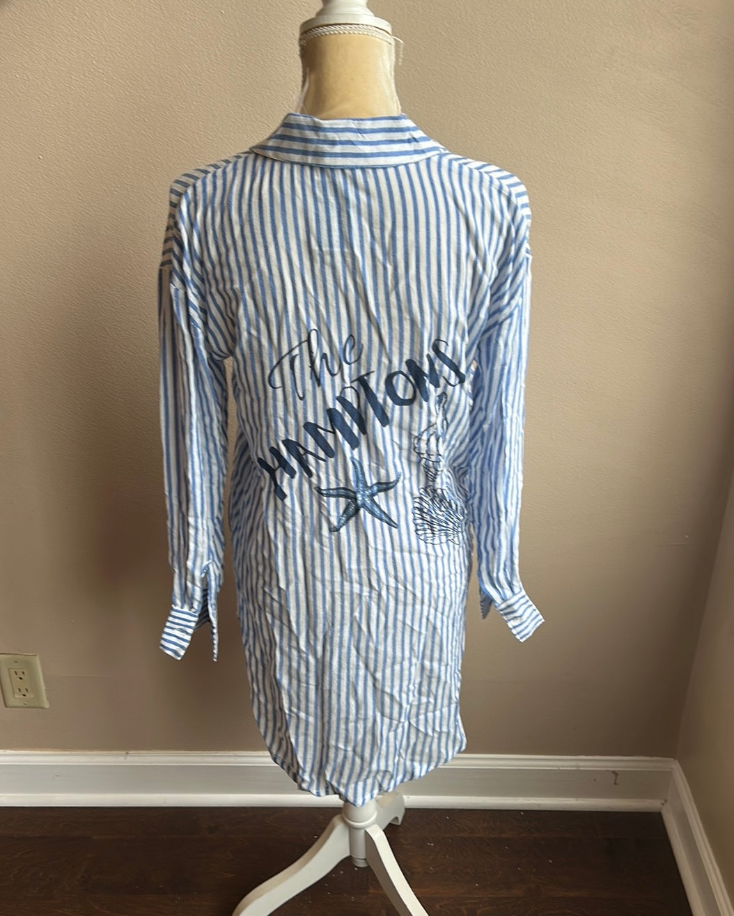Blue Island Women’s New Coverup Striped The Hamptons Blue White Starfish