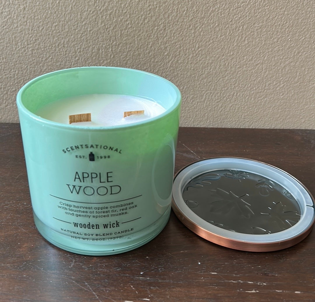 Scentsational Apple Wood Candle Glass Jar 26oz Wood Wick Soy Wax Blend