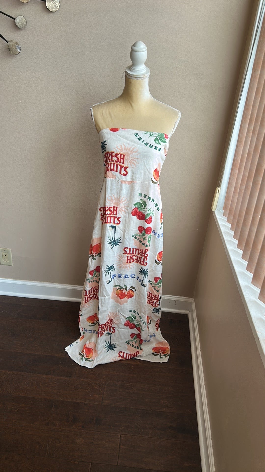 Paper Heart Womens Spring Summer Dress Fruits Palm Trees New Strapless