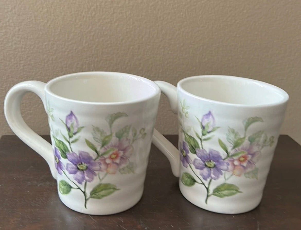 Coffee Mugs Set Of 2 Cups New Easter Bunny Floral Spring Pattern