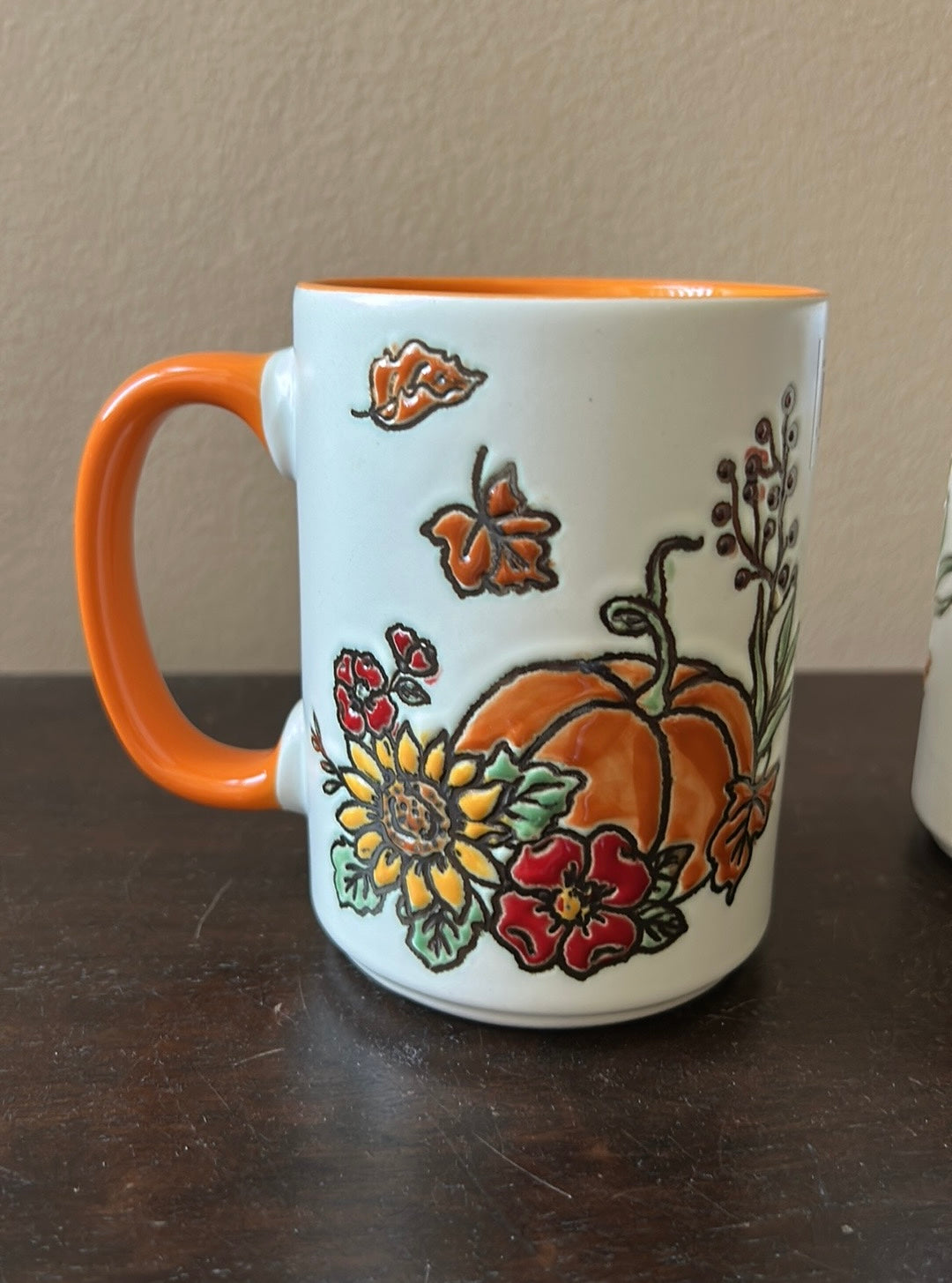 Eli & Ana Fall Thanksgiving Pumpkin Floral Ceramic Mugs/Cups Set of 2