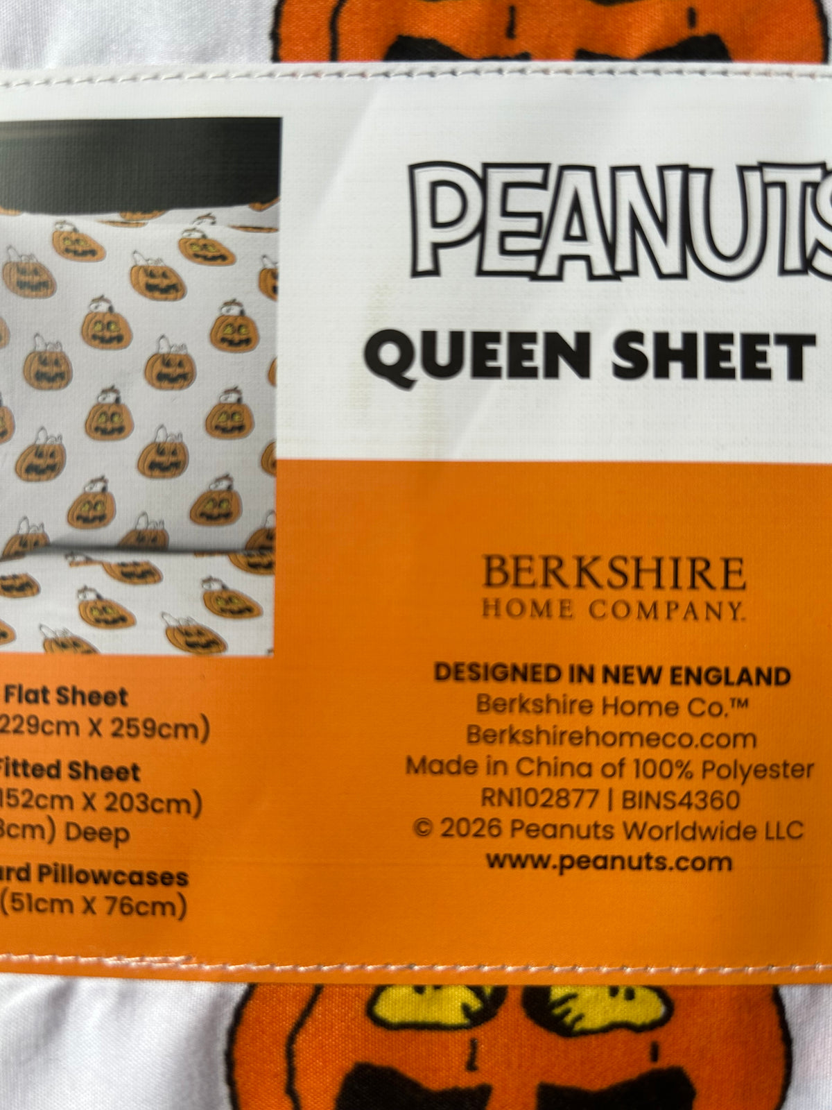 New Peanuts Snoopy Jackolantern Spooky Halloween Queen Sheet Set Pumpkin