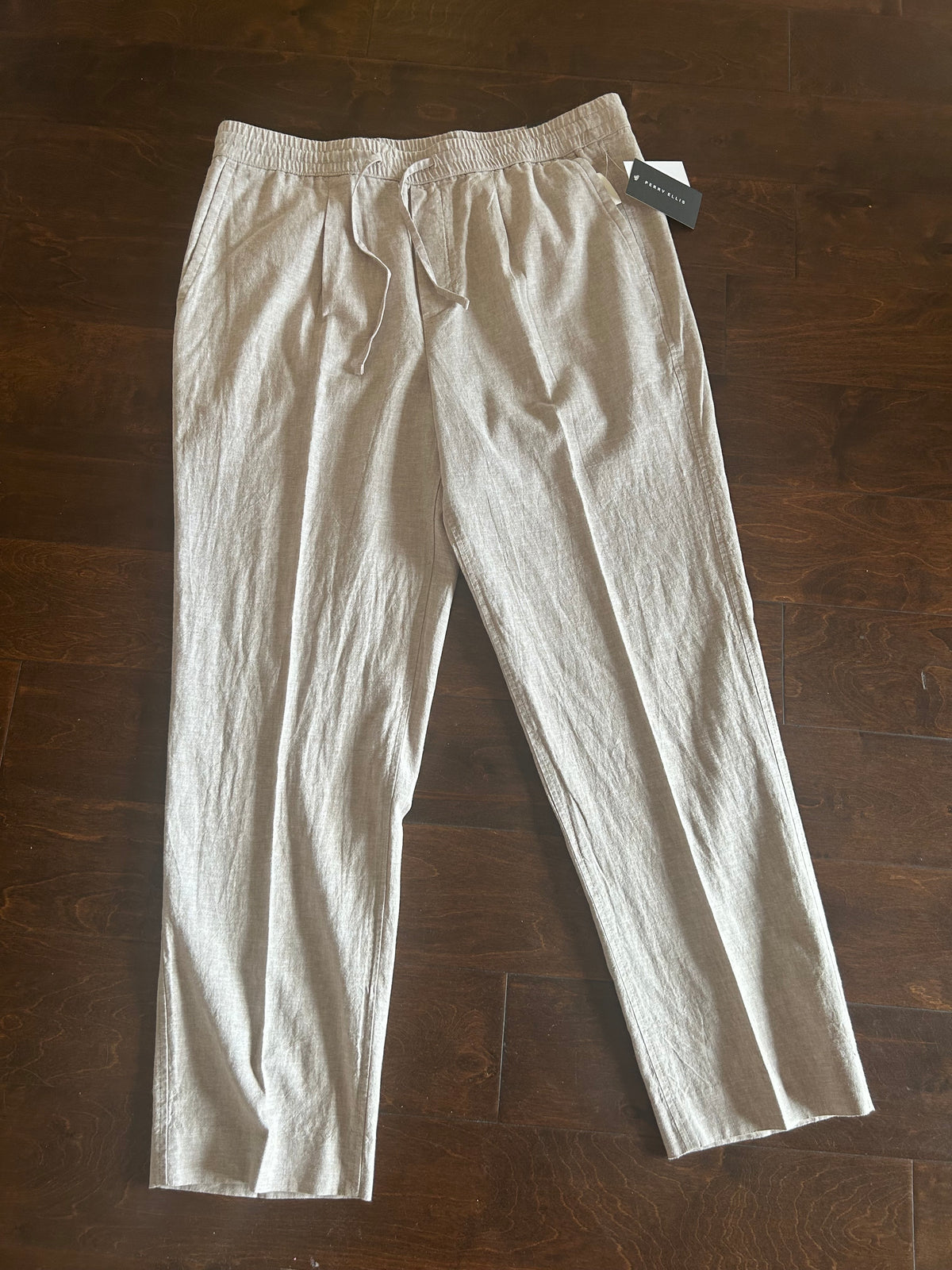 Perry Ellis Mens Chino Linen Pants Beige Sz 36x32 Lightweight New