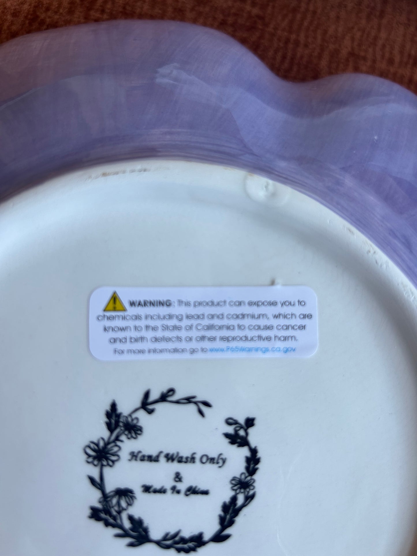 New Ceramic Ombre Purple Peony Serving Bowl Large 12”