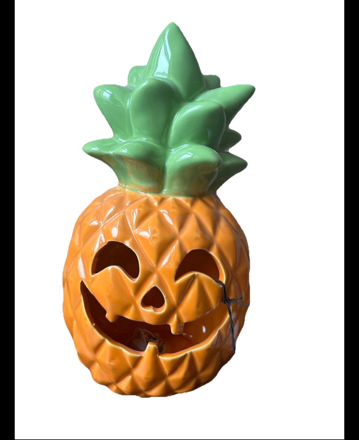 Martha Stewart Led Jackolantern Pineapple New Orange Fall Decor Ceramic 10” Tall