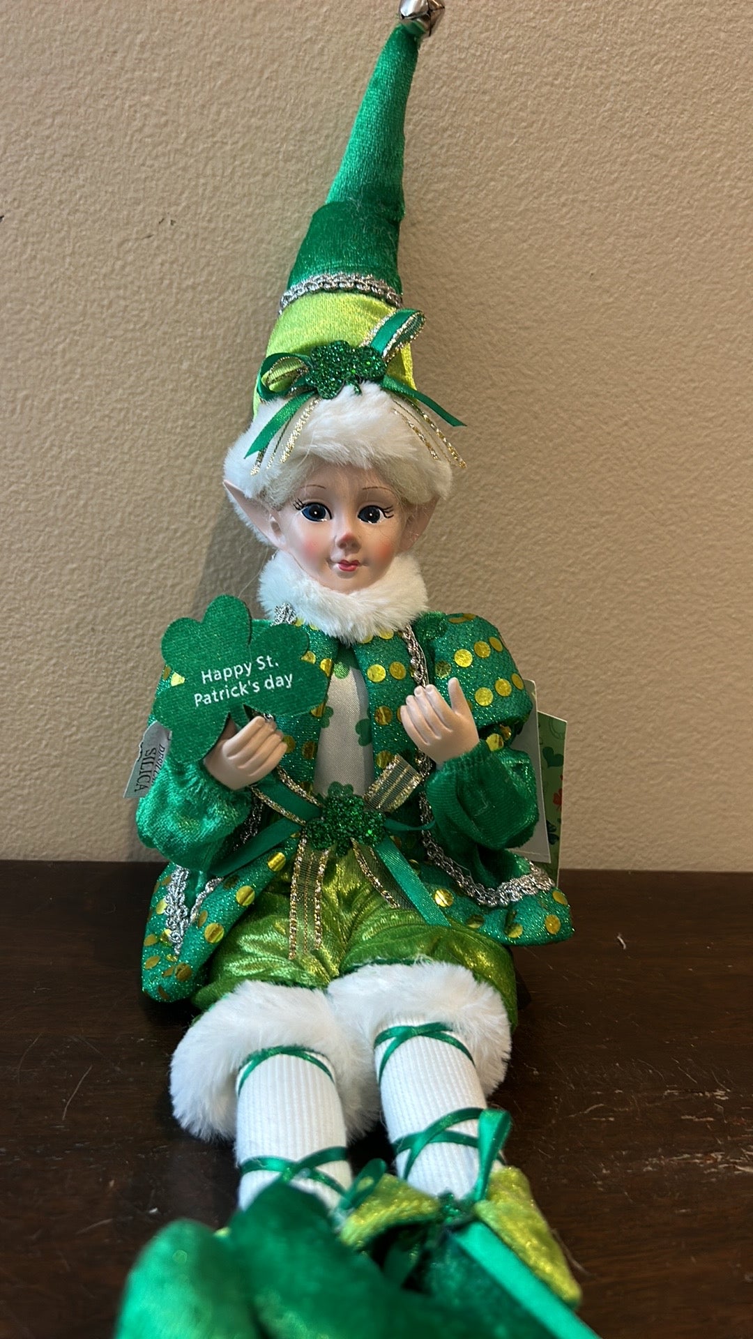 St Patrick's Day Irish Elf Female Shamrock Doll Shelf Sitter by Novogratz 18”