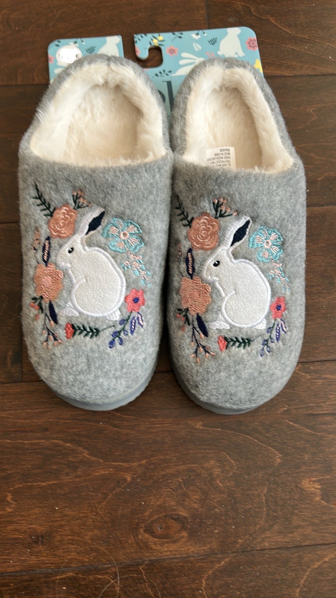 Kooba Adult Gray Ladies Slippers Spring Easter Bunny Floral