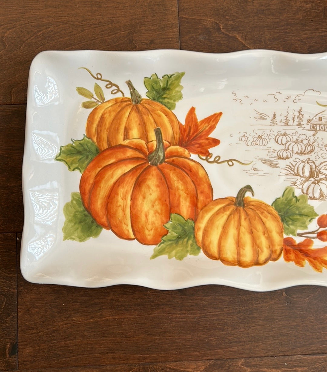 Maxcera Pumpkin Fall Leaves Thanksgiving Serving Platter Ceramic New