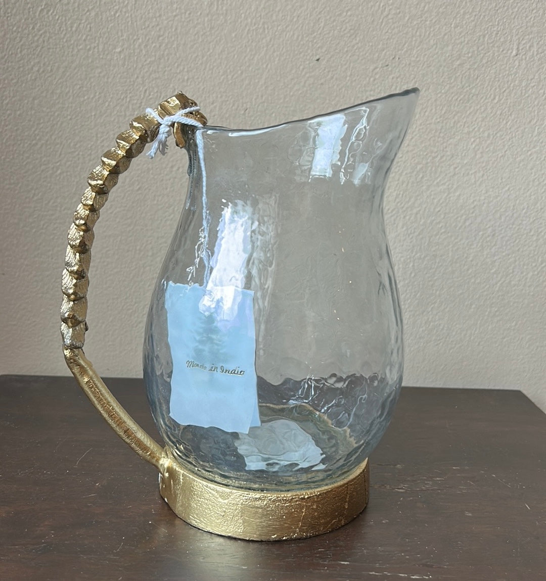 New Glass Pitcher With Christmas Tree Handle 9” Tall