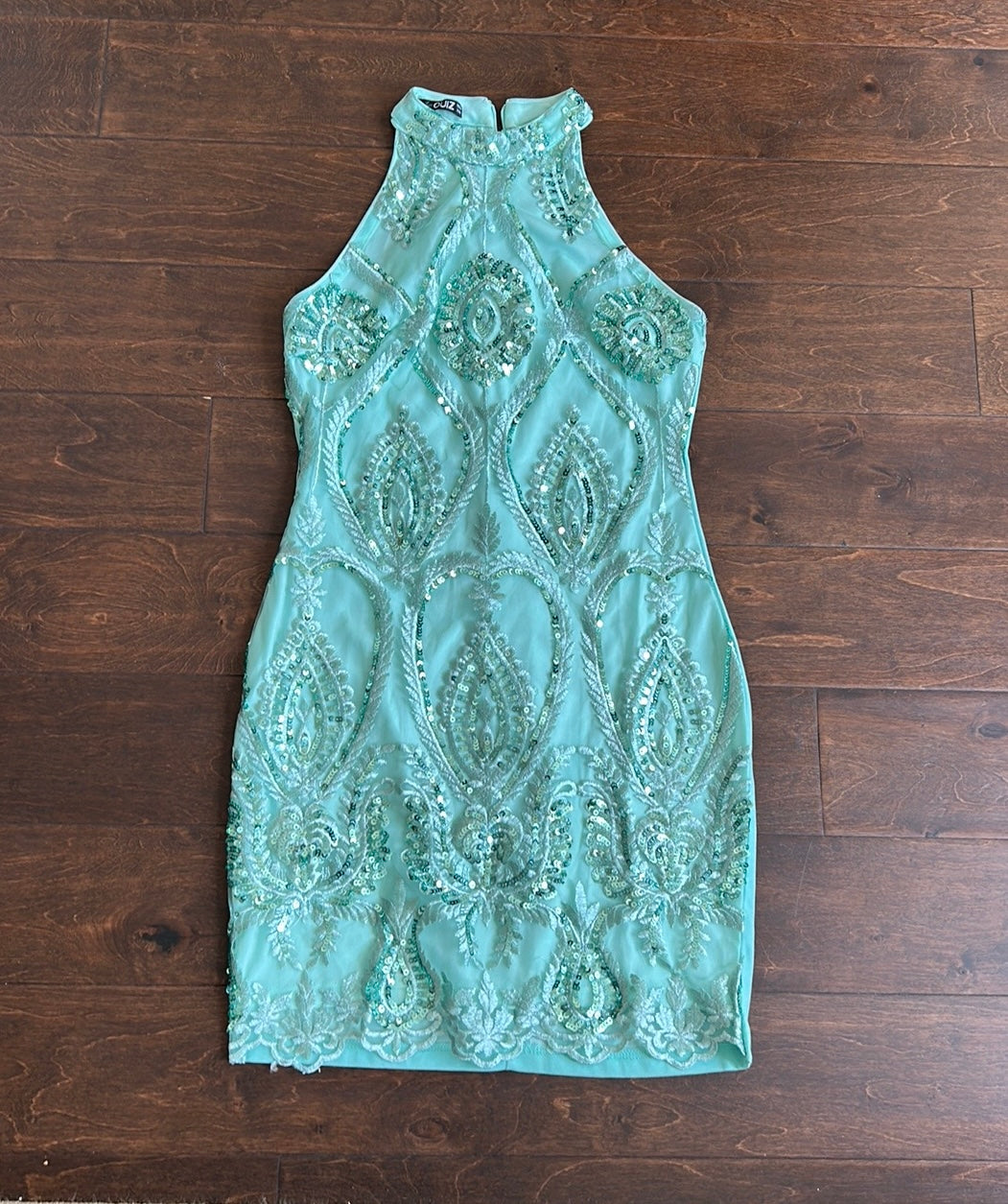 Quiz Women’s Embroidered Dress Sz M (UK38) Green Sequins Formal ST2825