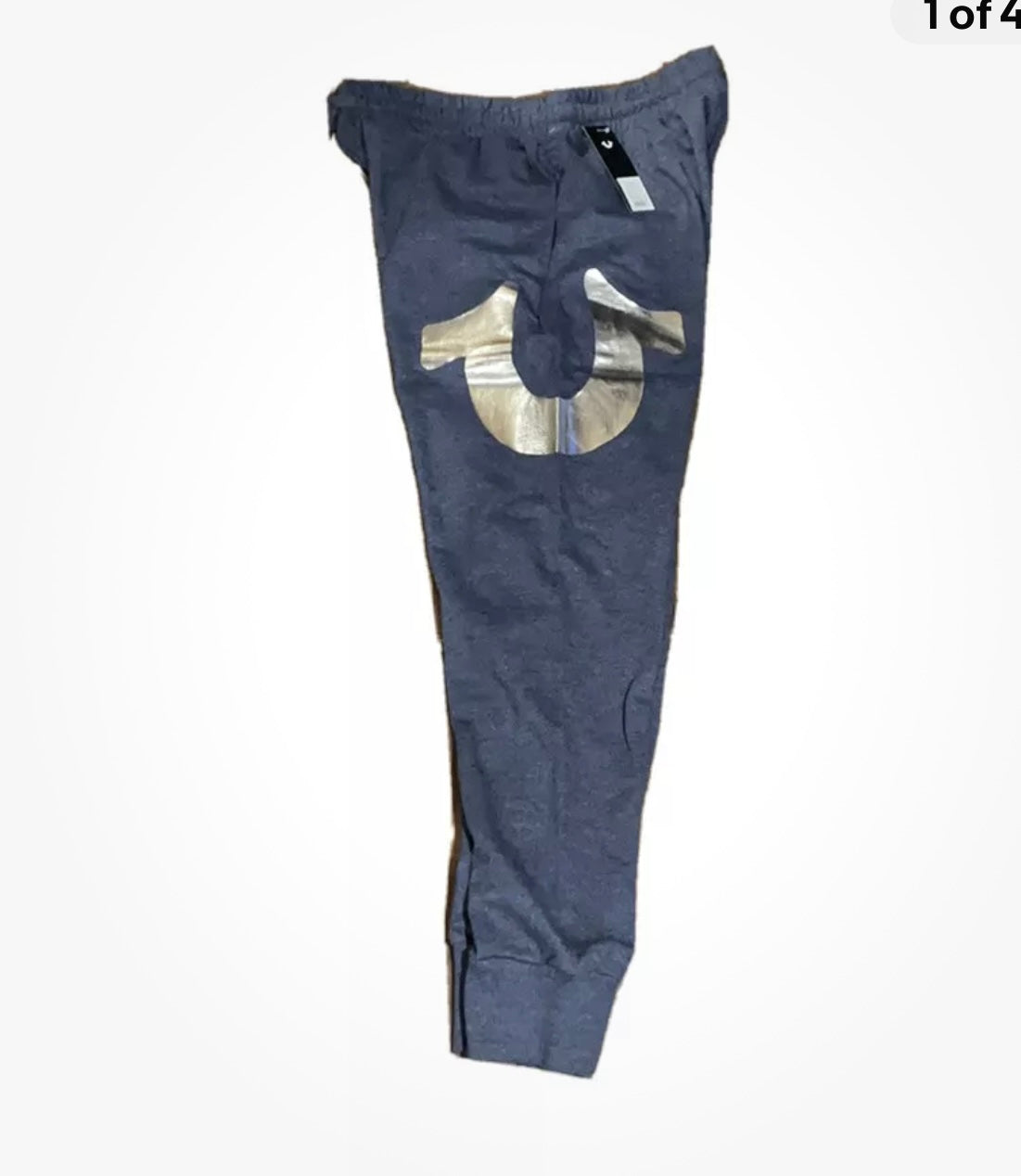 True Religion Mens Sweatpants Joggers Sz M Bluish Gray With Silver Logo New