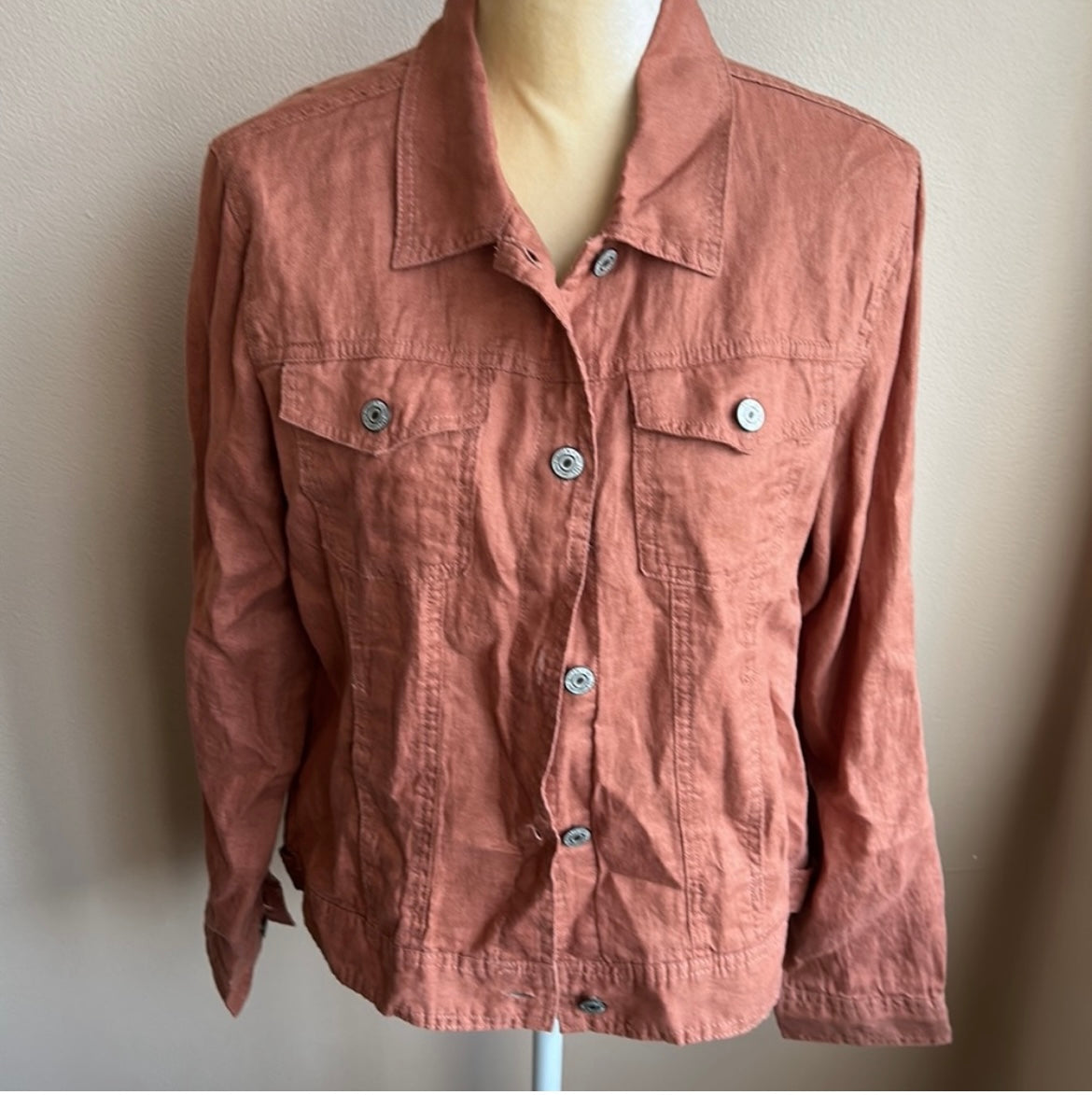 Jones New York Womens Sz L Linen Jacket Tan New Front Button Lightweight