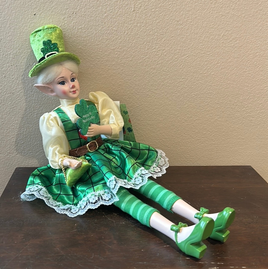 St Patrick's Day Irish Elf Female Shamrock Doll Shelf Sitter by Novogratz 18”