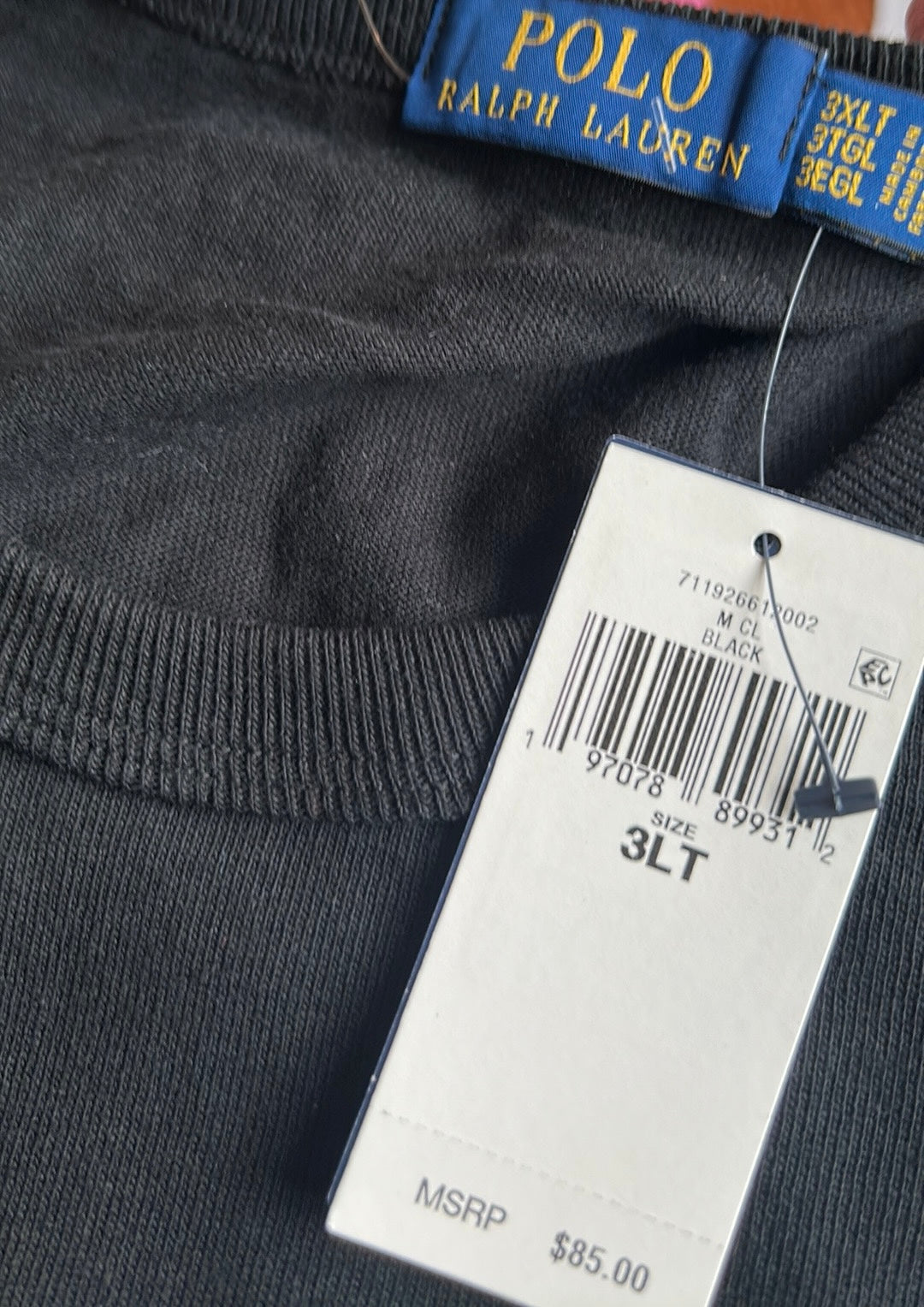 Polo Ralph Lauren Mens Black Tshirt Long Sleeve 3XLT Pony Logo In Back Cotton
