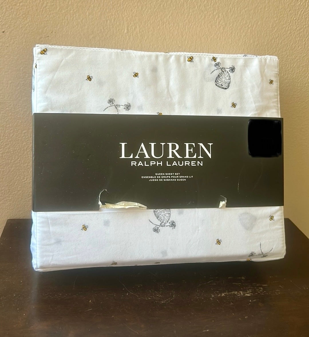 Ralph Lauren Queen Sheet Set Bumble Bee Hive Flowers Cotton New 4 Pc