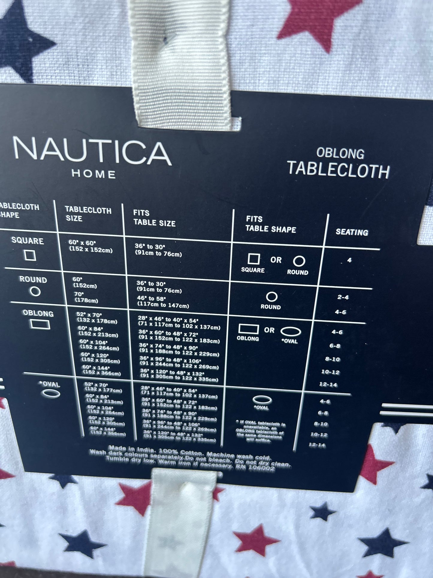 Nautica Tablecloth Americana Red White Blue Stars 4th of July 60”x 84”