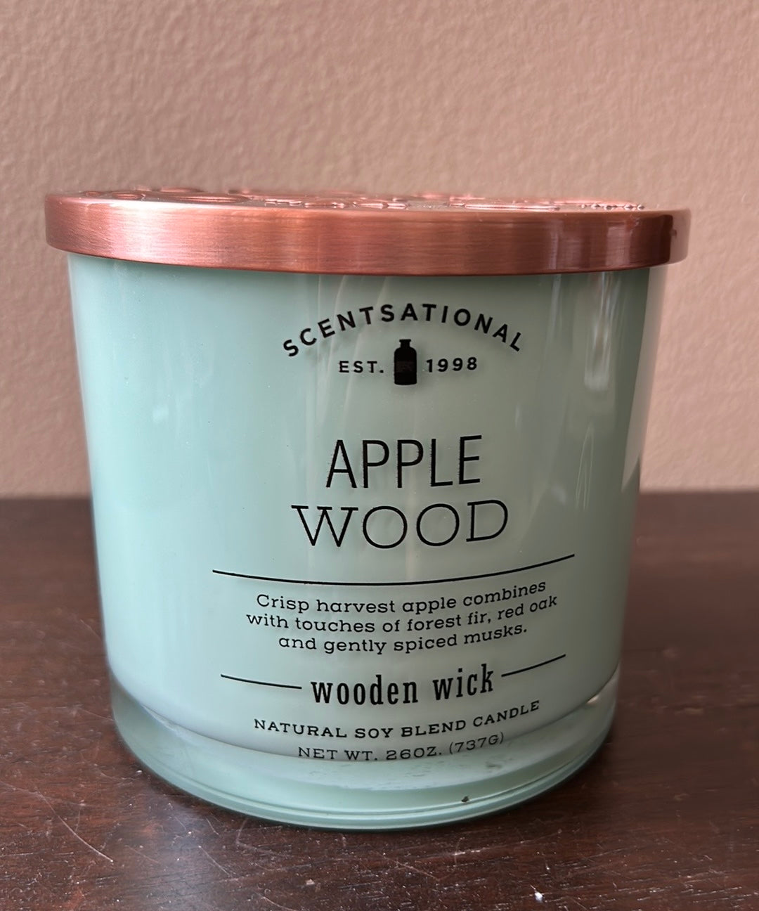 Scentsational Apple Wood Candle Glass Jar 26oz Wood Wick Soy Wax Blend