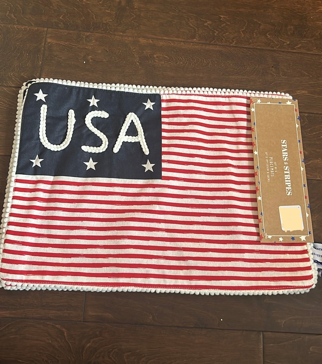 Stars & Stripes Set Of 4 Red White Blue Placemats Quilted American Flag USA New