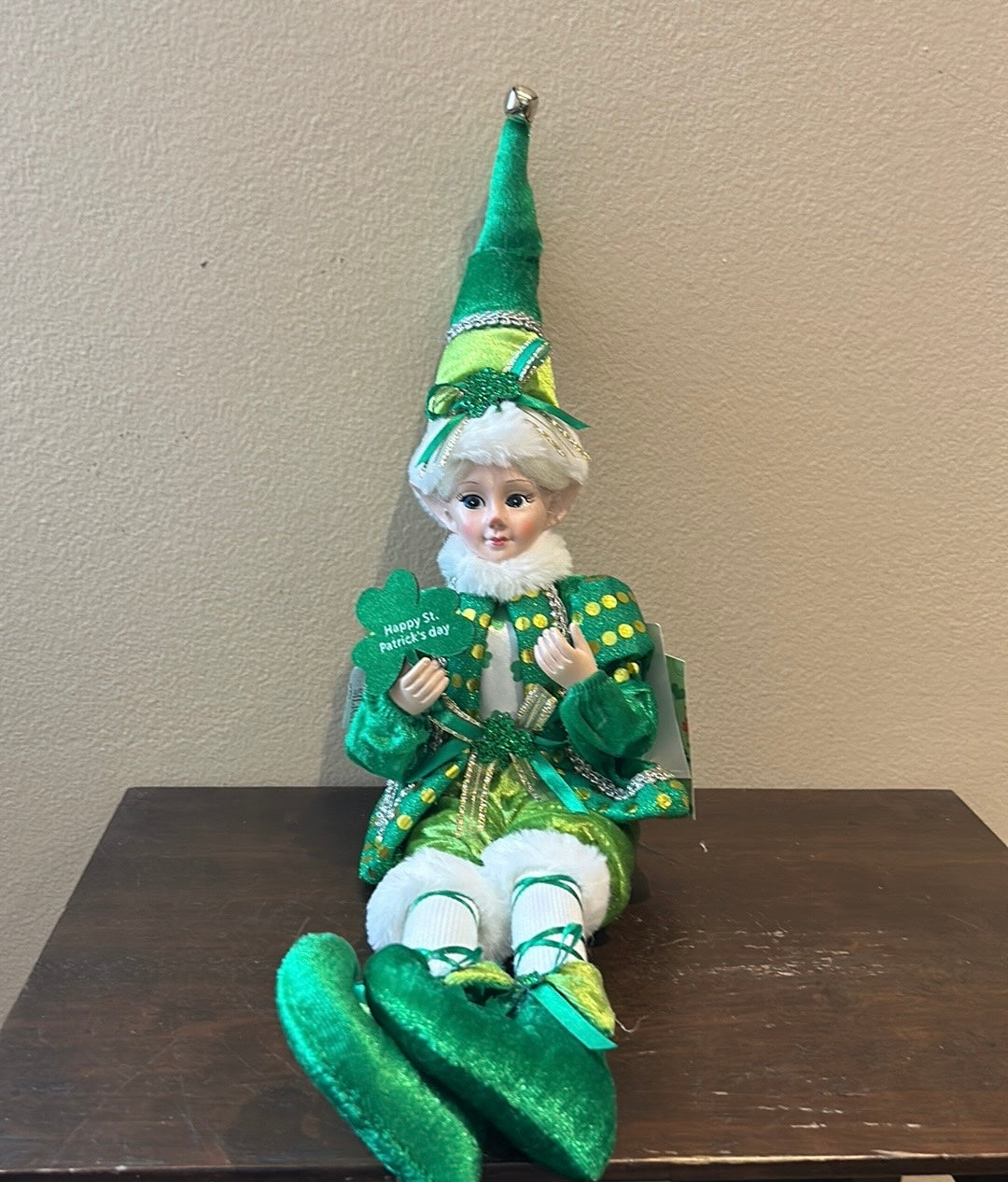 St Patrick's Day Irish Elf Female Shamrock Doll Shelf Sitter by Novogratz 18”
