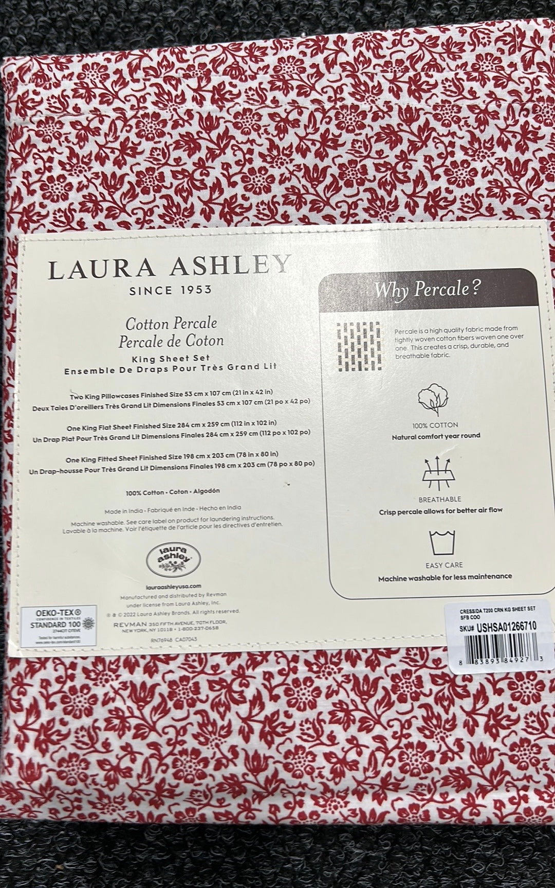 New Laura Ashley Cressida Winter King Sheet Set Christmas Red White New