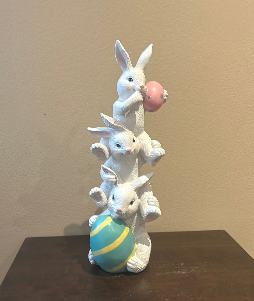 3 Cute Stacked Bunny Rabbits Easter Eggs Figurine New 14” Tall