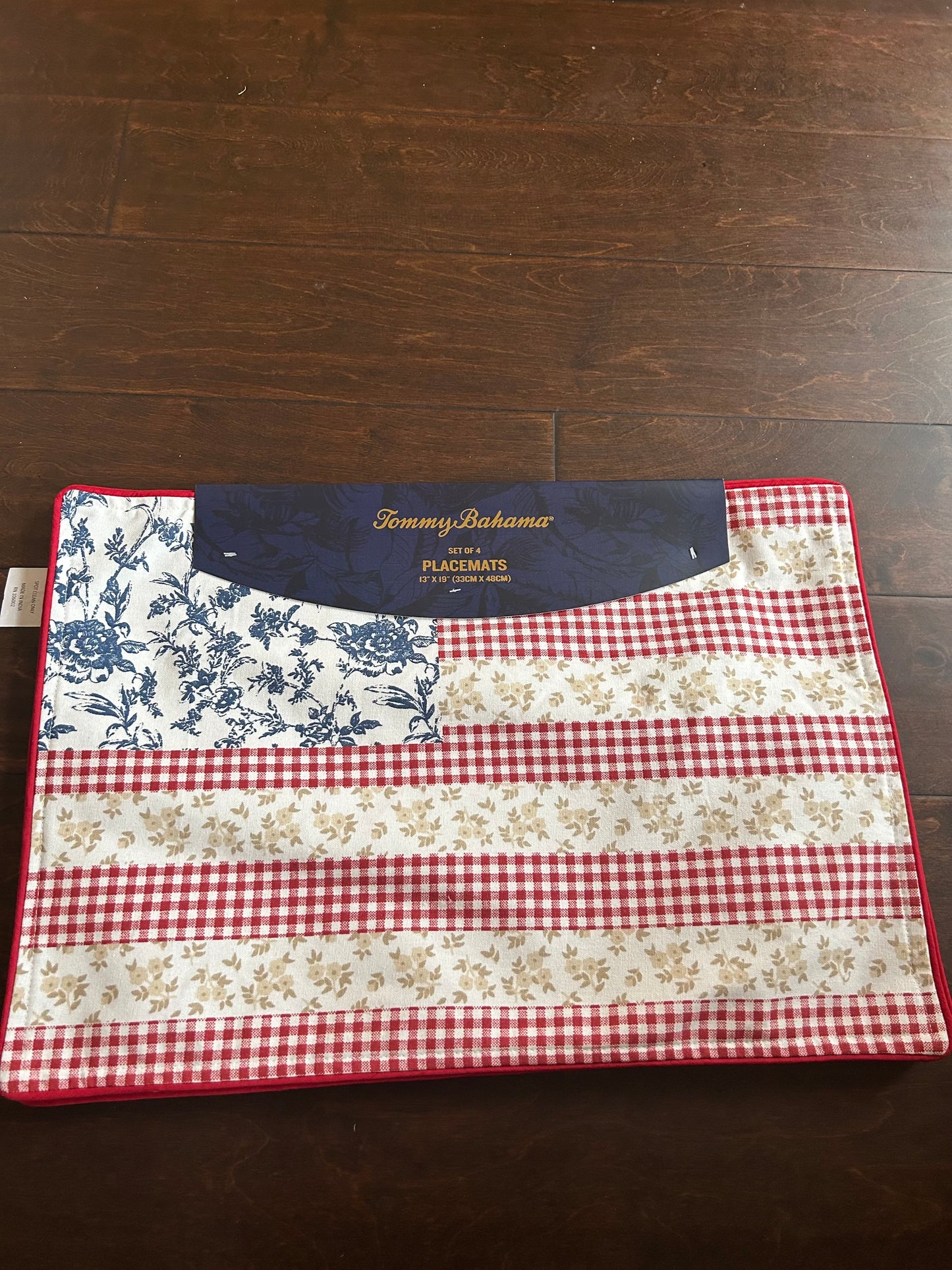 Tommy Bahama Set Of 4 Americana Placemats New Floral Plaid Cotton