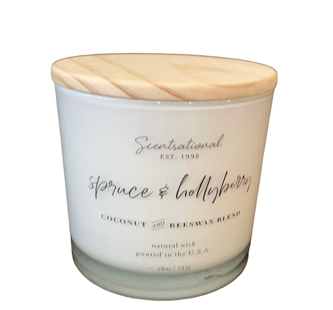 Scentsational Spruce & Hollyberry Candle Large Glass Jar 26oz Coconut Wax