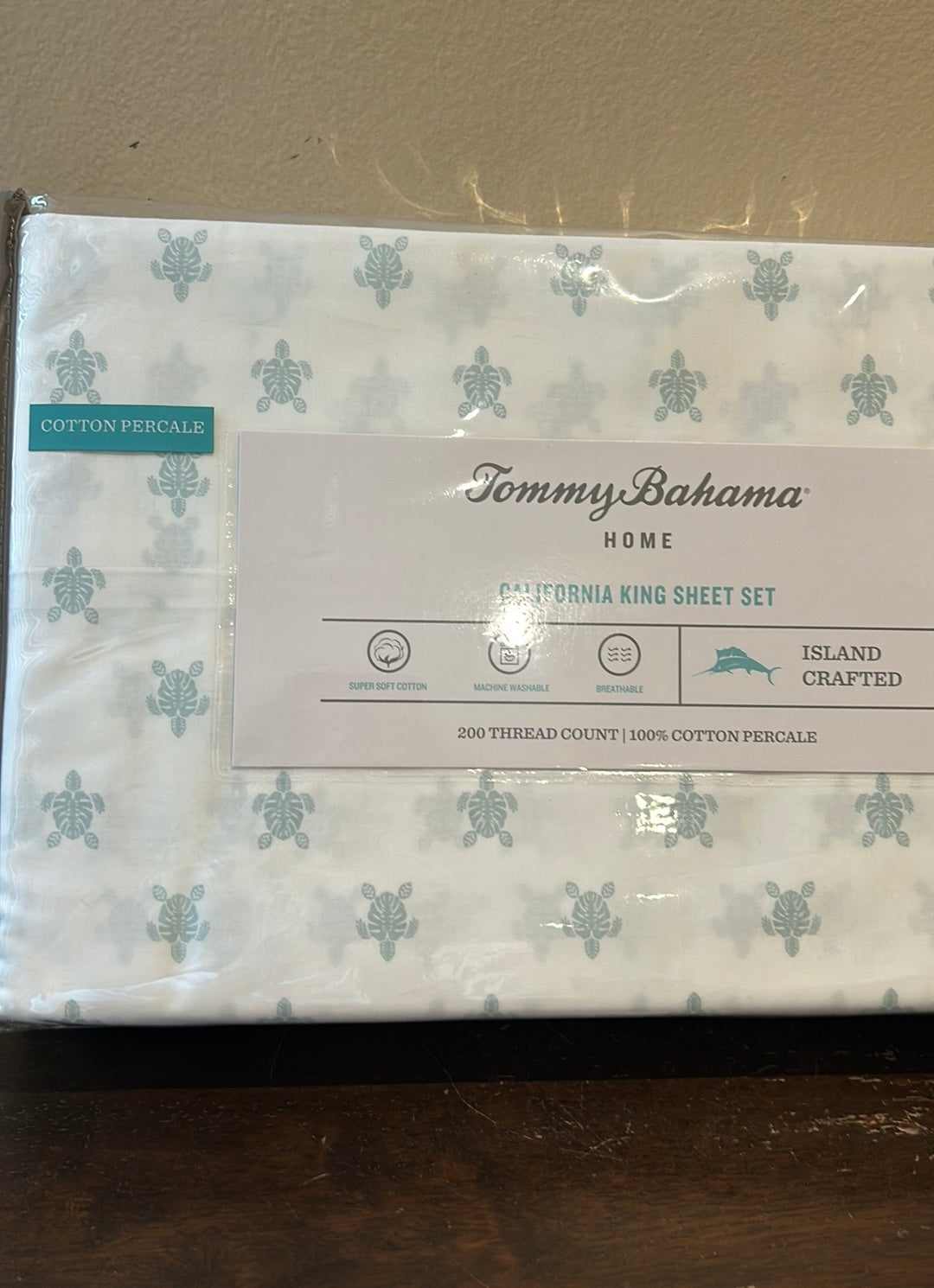 NEW 4pc Tommy Bahama King Sheet Set Tropical Turtle Monstera Palm Cotton Percale