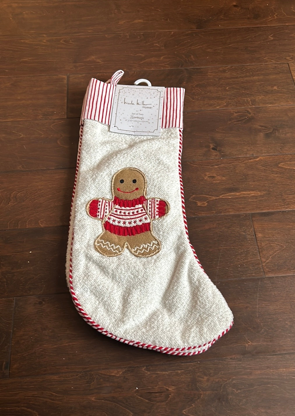 2 Nicole Miller Christmas Stockings Gingerbread Man New Striped 8”x22”